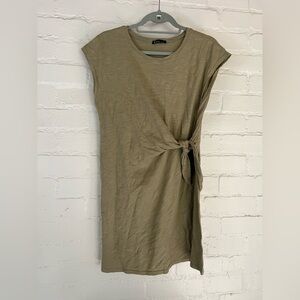 V ery j Large Olive Green Tie-Front Dress 100% Cotton